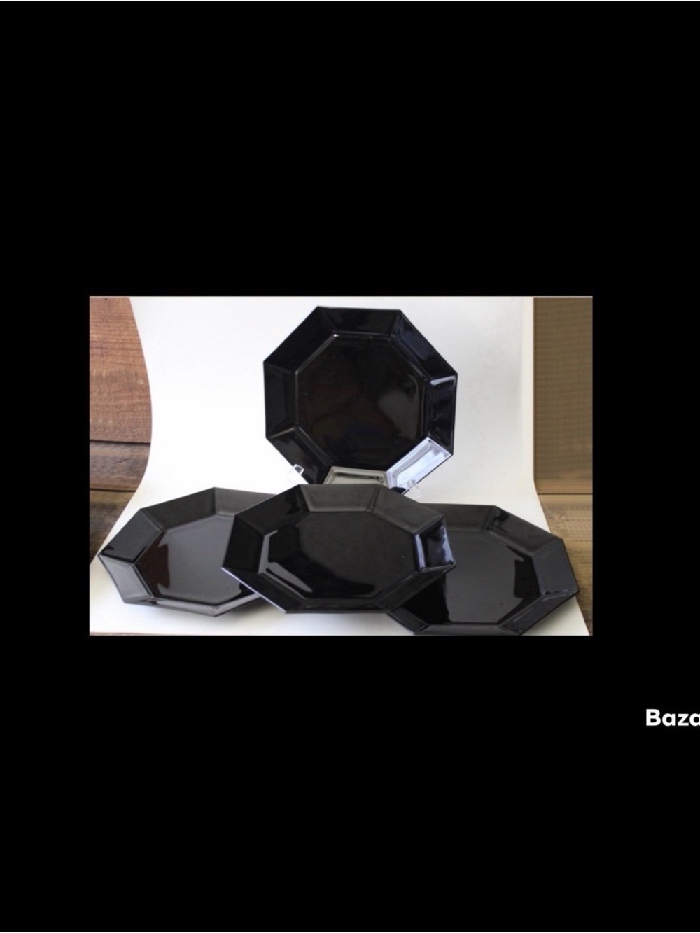 Vtg Set of 4 Black Octagon Dinner Plates Octime by Arcoroc 1980’s France 9.75”